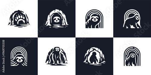 Sloth Cave Nature Mascot Logo Set