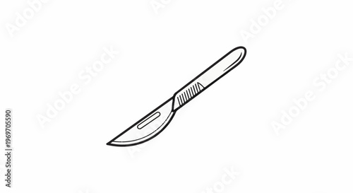 Black and white illustration of a surgical scalpel on a white background
