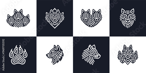 Wolf Geometric Logo Collection Minimalist Wildlife Branding