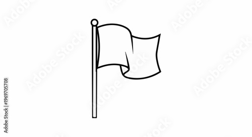 Black and white illustration of a waving flag on a pole
