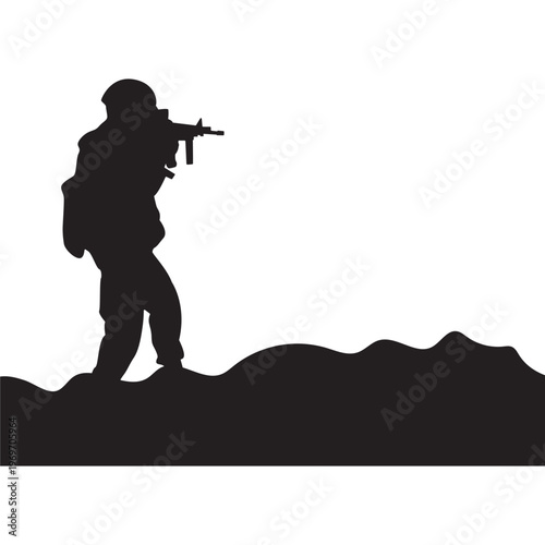 Military Soldier Combat Silhouette Vector