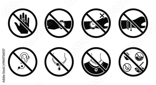 Prohibited items jewelry watches and face coverings not allowed