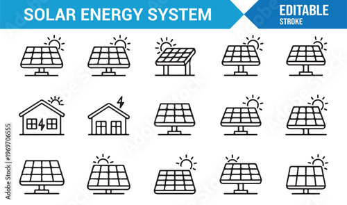 Alternative energy icons with photovoltaic panels and power supply symbols
