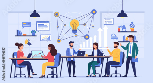 A minimalist illustration depicting a person focused on their laptop at a desk, perfect for representing remote work, digital learning, or office prod