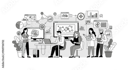 A minimalist illustration showing a woman tending to a potted plant. It conveys a sense of calm and wellbeing, suitable for websites or content relate