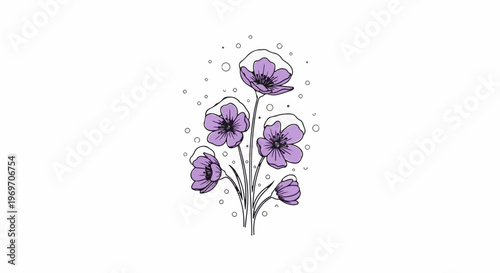 Delicate purple flowers bloom amidst a scattering of gentle snow