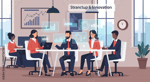 A minimalist illustration depicting a woman focused on her laptop at a desk. Ideal for concepts of remote work, productivity, and modern office enviro