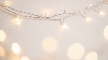 string lights on white background with bokeh effect