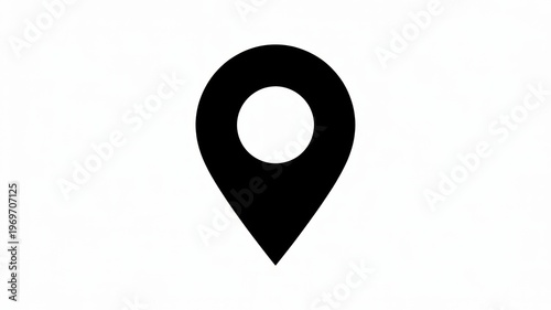 A sleek black map pointer location pin icon displayed prominently on a clean white background a modern graphic symbol for navigation and point of interest in di