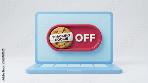 Laptop with tracking cookie toggle switch set to off for GDPR compliance, Data privacy
