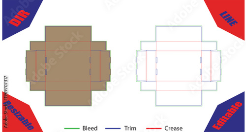 Orange and white die cut template with bleed and trim lines