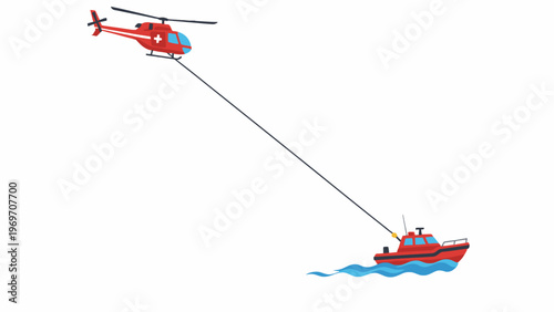 Rescue Helicopter and Boat Emergency Operation Vector