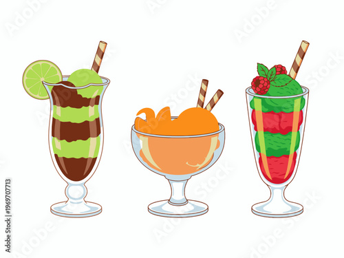 Assorted Ice Cream Sundaes with Fruit and Wafer Sticks