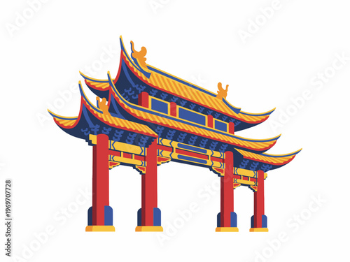 Traditional Chinese Archway Paifang Vector Isolated on White