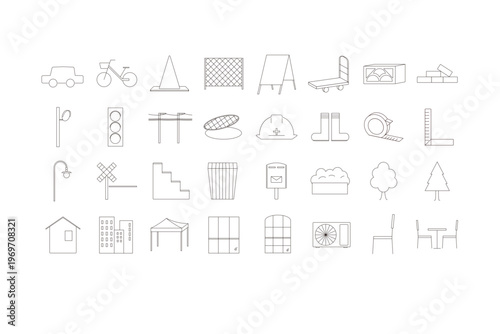 city icons set line style