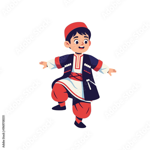 Child in Traditional Caucasian Costume Dancing