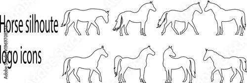 silhouette horse icon set, showing different phases of a running horse gait cycle, gallop vector burst dynamic shape powerful motion, for equine wildlife design collection template art icon pack