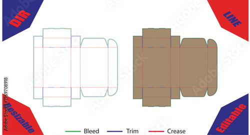 Orange and white die cut template with bleed trim and crease lines