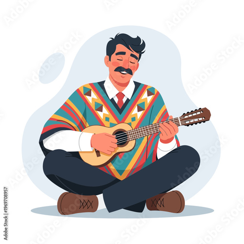 Man in Poncho Playing Guitar