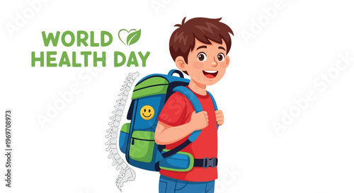 Young student carrying heavy backpack with spine health awareness