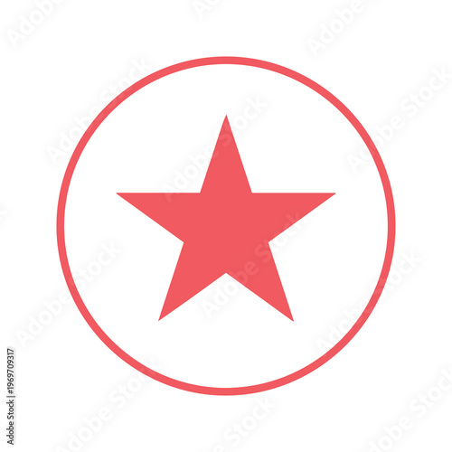 Minimalist red star icon in circle, flat vector star symbol for rating and favorites, simple geometric star shape button for web and app UI design