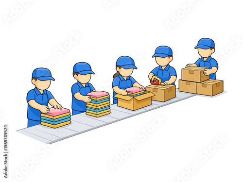 Assembly Line Harmony: A team of diligent workers meticulously manages each stage of the production process, embodying efficiency and precision in their collaborative efforts.