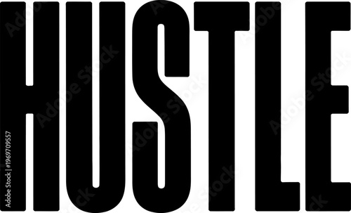 Bold black sans serif typography spelling the word hustle on a plain white background