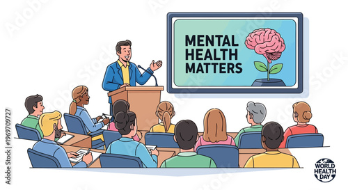 Mental health matters presentation in a classroom with diverse audience
