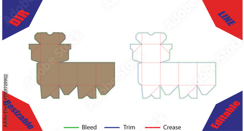 Orange and white die cut templates with bleed trim and crease lines