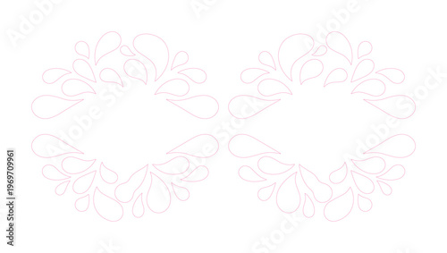 Minimalist pink teardrop wreath frames, elegant floral line art borders, set of two decorative circular vector elements for wedding invitations