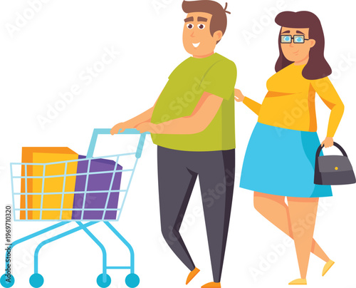 Couple shopping with groceries in a supermarket aisle together
