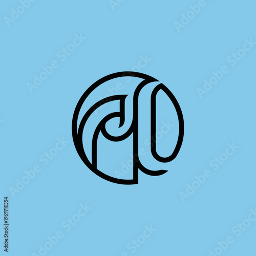 Abstract circular logo design with flowing lines.