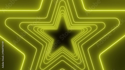 Video animation of many stars in neon yellow on dark background - abstract background - seamless loop.