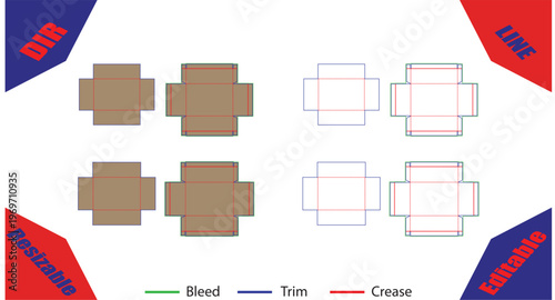 Orange and white folded paper templates with bleed trim and crease guides