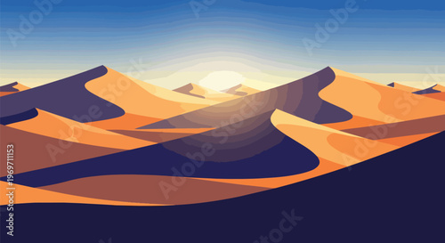 Minimalist Desert Landscape with Golden Sand Dunes at Sunset