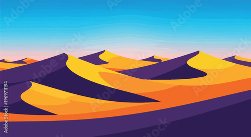 Minimalist Pixel Art Desert Landscape with Golden Dunes and Blue Sky