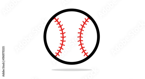 A simple, clean, and modern graphic illustration of a baseball with red stitching on a white background.