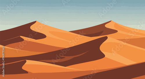 Desert Landscape with Rolling Sand Dunes and Clear Sky