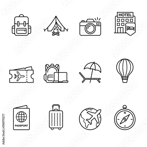 12 Travel and Digital Nomad Line Icons