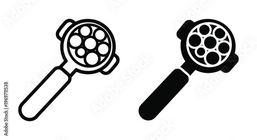 Set of coffee portafilter icons, espresso machine handle tool, vector illustration