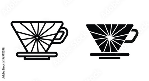 Coffee dripper icon set, pour over coffee maker, vector illustration