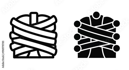 Set of mummy icons, wrapped in bandages, vector illustration