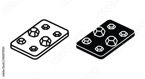Isometric icons of a blister pack with pills or tablets, pharmaceutical medicine packaging design elements