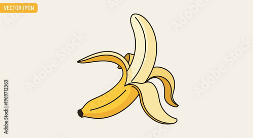 A vibrant yellow banana, partially peeled, showcasing its edible fruit on a light background.