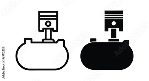 Piston and engine block icon set, mechanical part symbol, automotive repair service vector illustration