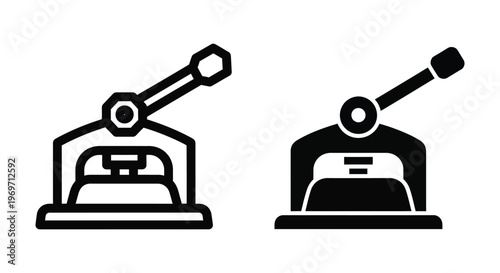 Set of two icons of a manual paper puncher or hole punch tool