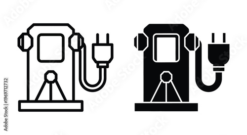 Electric vehicle charging station icon set, ev charger symbol, vector illustration