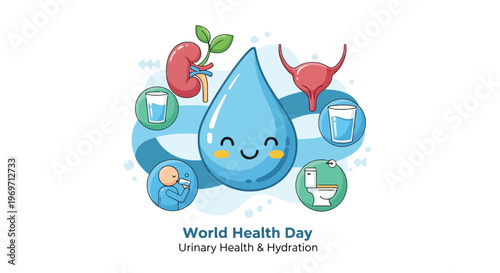 World health day illustration for urinary health and hydration