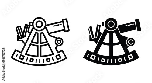 Sextant icon set, navigation instrument for measuring the angular distance between two visible objects