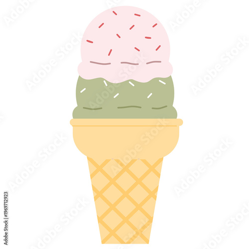 Two scoop ice cream cone flat design